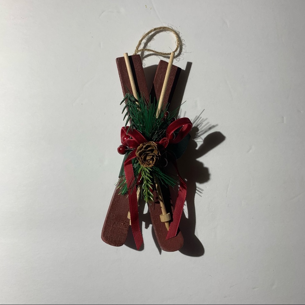 handmande Wood Skis Ornament - Christmas Holiday decor